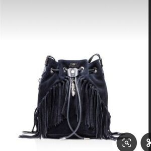 NWOT BOBO EXTRA SMALL SUEDE BUCKET BAG IN MARINE/SILVER